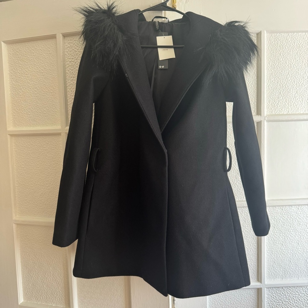 H&M Black Fur-Trimmed Women's Coat